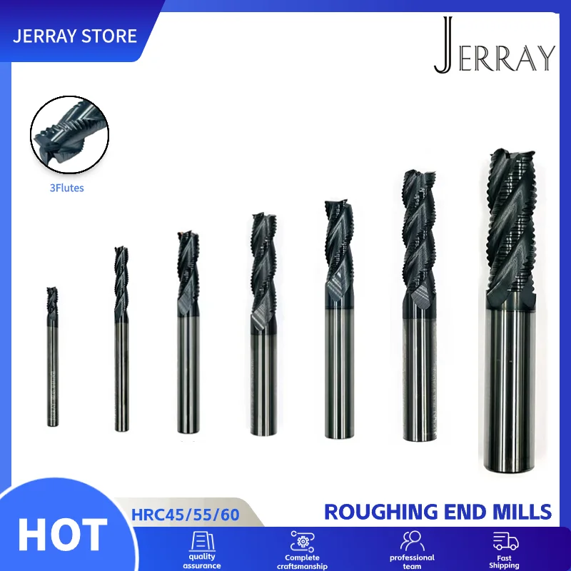 HRC45/55/60 with coating 3Flutes D4 6 8 10 12mm Tungsten Solide Carbide Roughing End Mills CNC router bits Spiral milling cutter