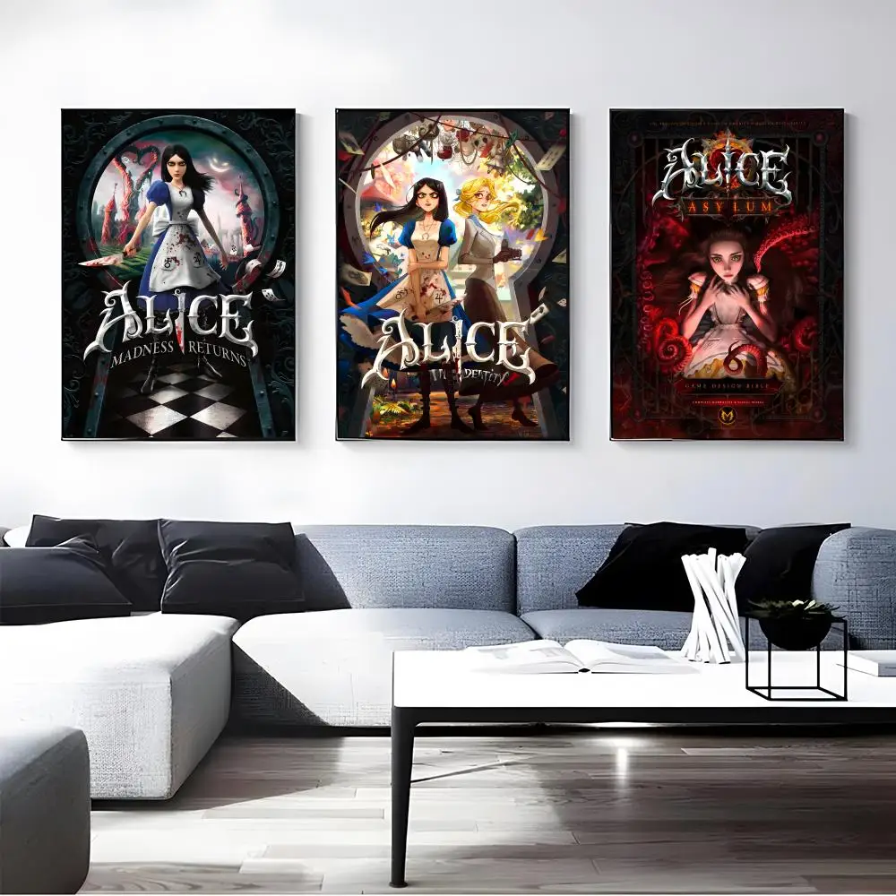 Game Alice Madness Returns Poster Self-adhesive Art Waterproof Paper Sticker Coffee House Bar Room Wall Decor