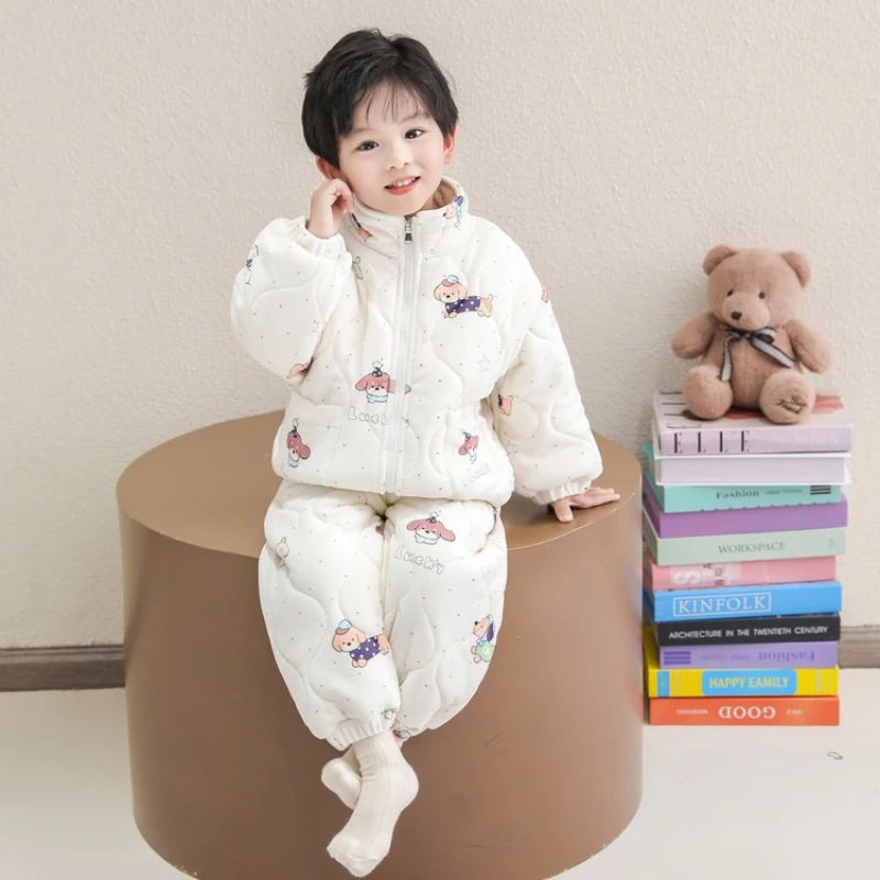 

Boys 3-Layer Quilted Pajama Set, Plush Flannel Loungewear for Toddlers & Kids Winter Sleepwear