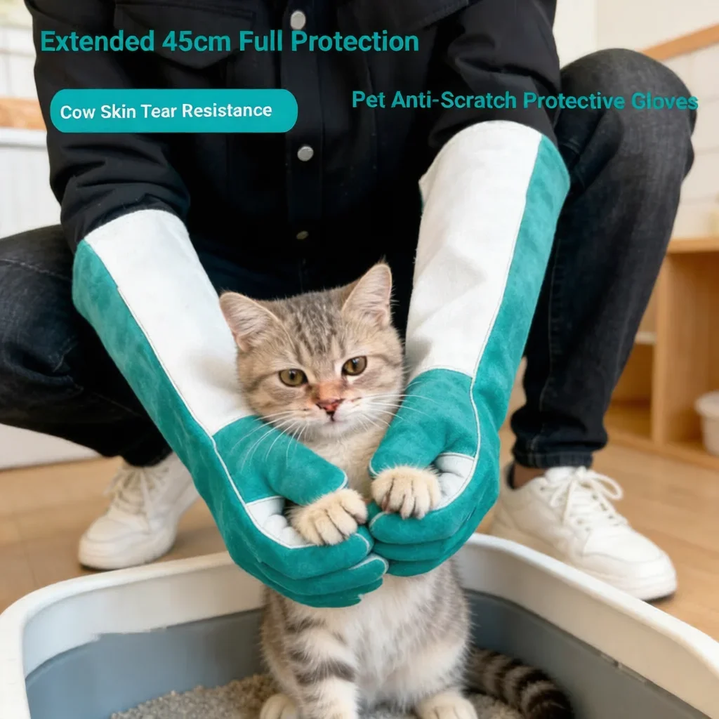 18-Inch Extra Long Fleece Lined Pet Protection Gloves Welding Gloves Heat Resistant Wear-Resistant Thickened Cowhide Gloves