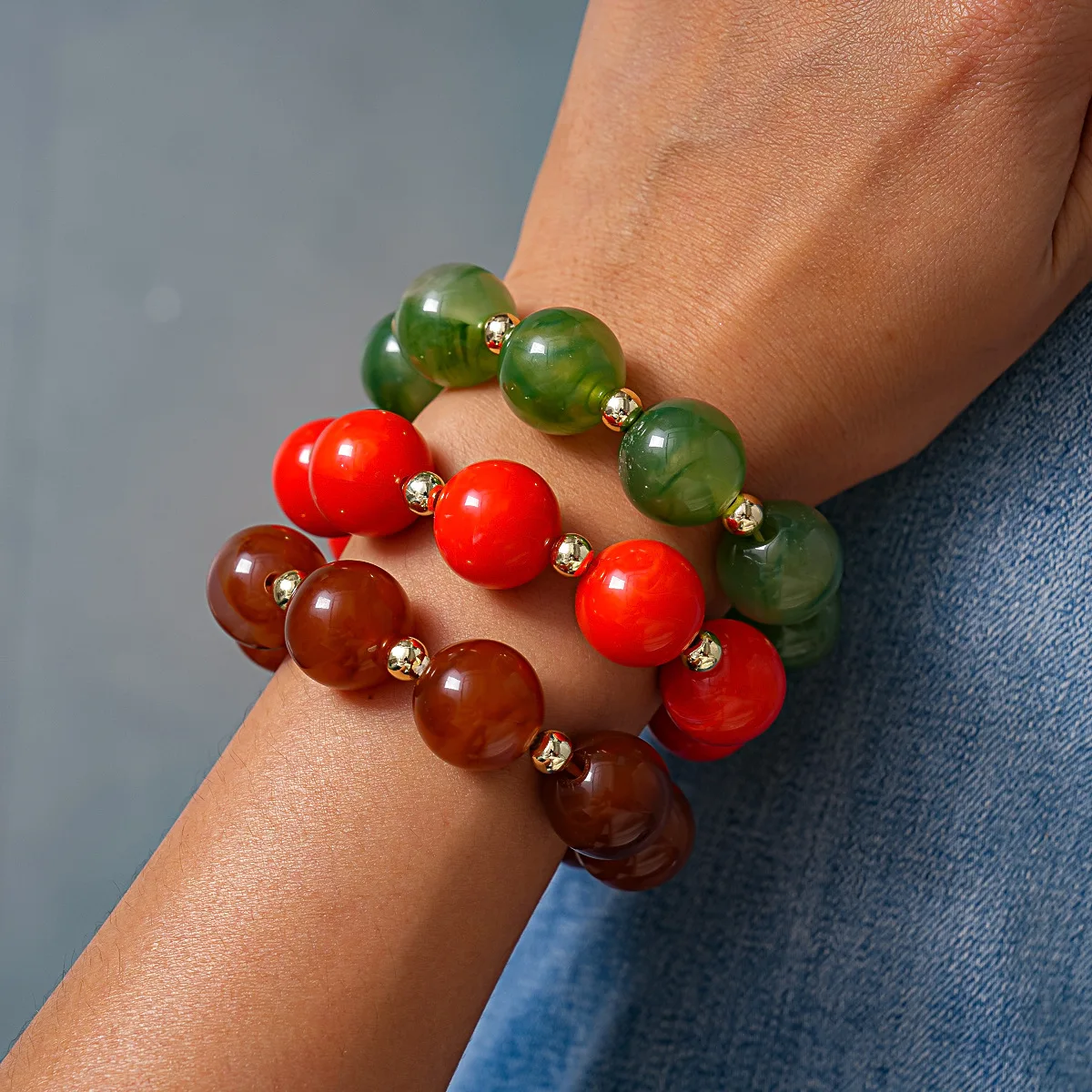 KMVEXO Trendy Smudging Acrylic Round Beads Bracelet for Women Resin Geometric Elasticity Beaded Bracelets Fashion Jewelry