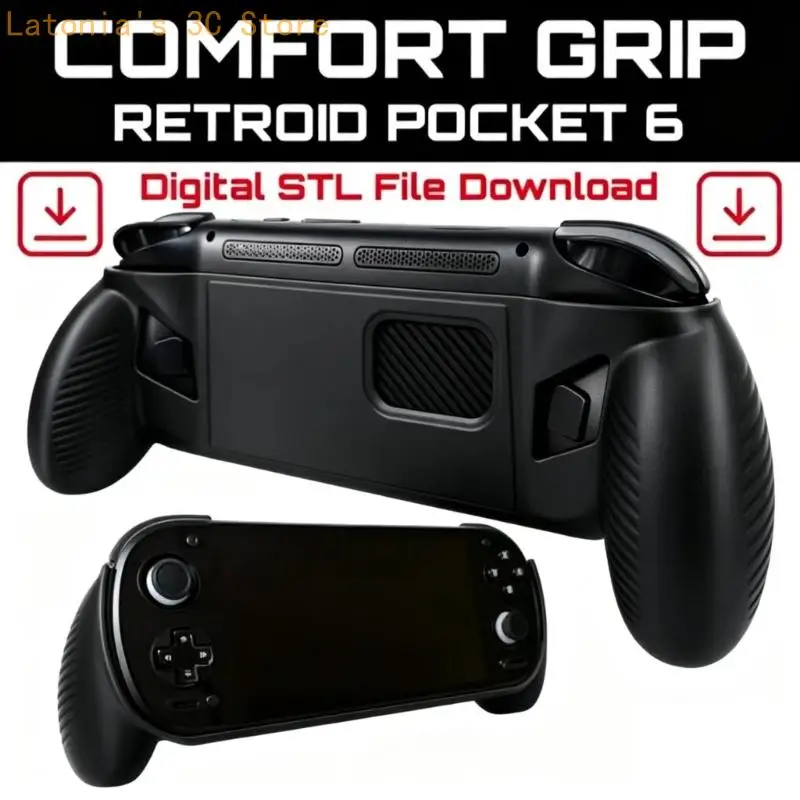 Handheld-Spielgriff für Retroid Pocket 6, 3D-gedruckte Griffschale mit freiliegenden vorderen Bedienelementen und unterer – Detail 9