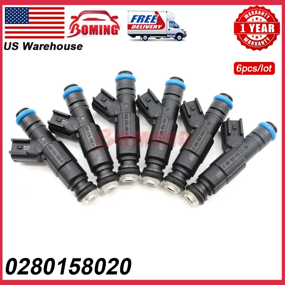 

6PCS New Fuel Injector 0280158020 For Dodge Dakota Nitro Durango RAM 1500 Mitsubishi Raider Jeep Liberty Commander 3.7L 2004-12