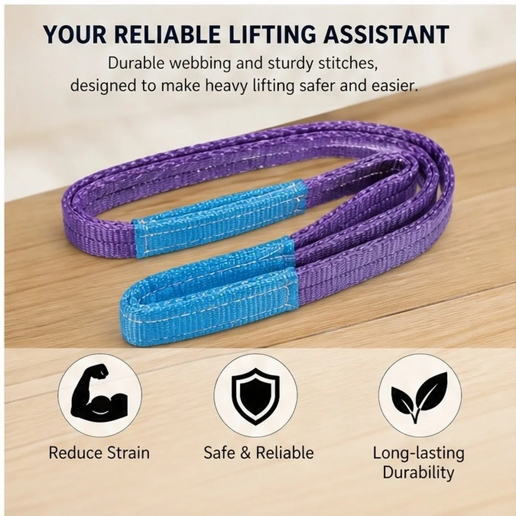 Winch Strap Flat Lift Sling for Heavy Duty Lifting Crane Cargo Secure Double Buckle Belt Durable Loading Fastening Band