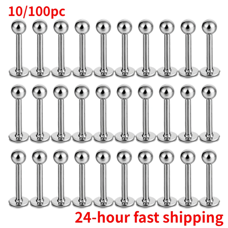 10-100pcs/lot Stainless Steel Labret Lip Bar Rings Stud Tragus Helix Bar Ear Cartilage Piercings Jewelry for Women Men 3mm Ball