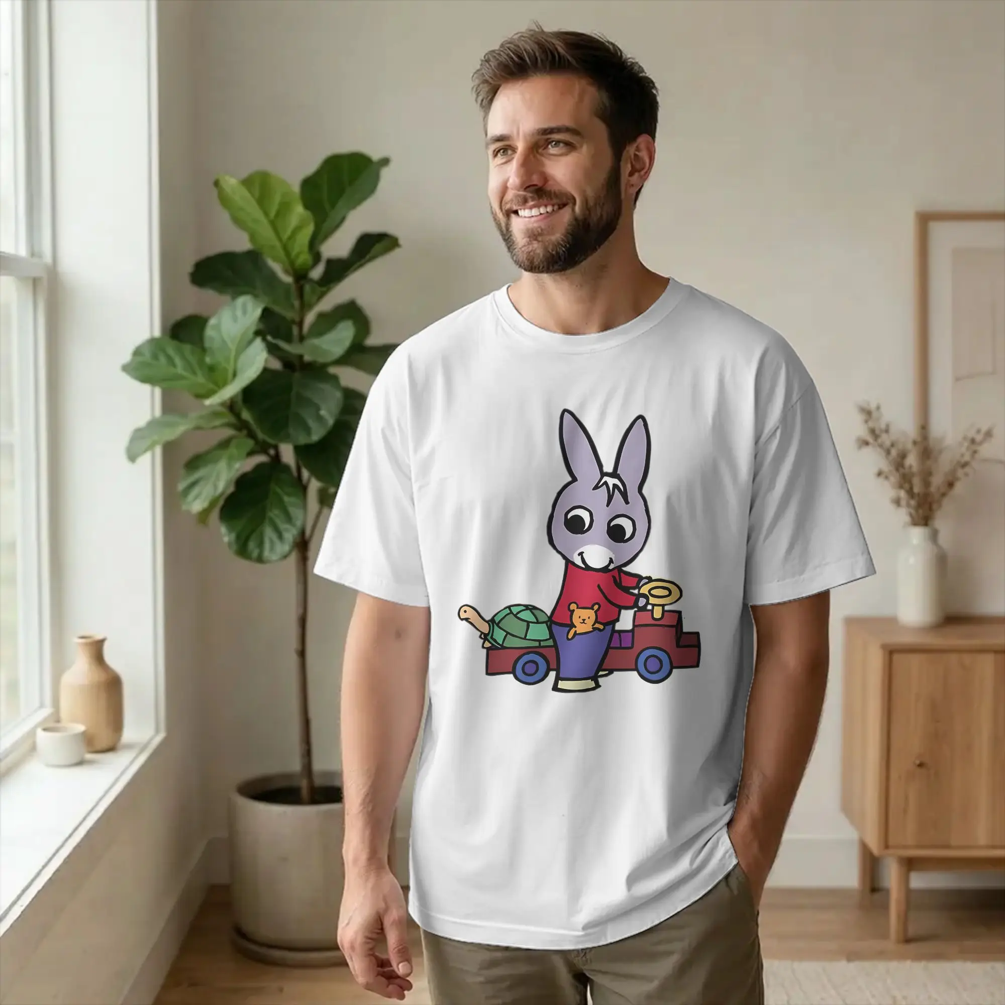 Men's Trotroes Cute Donkey Cartoon T Shirts Learning Adventure Cotton Clothing Short Sleeve Crew Neck Tee Shirt Printed T-Shirt