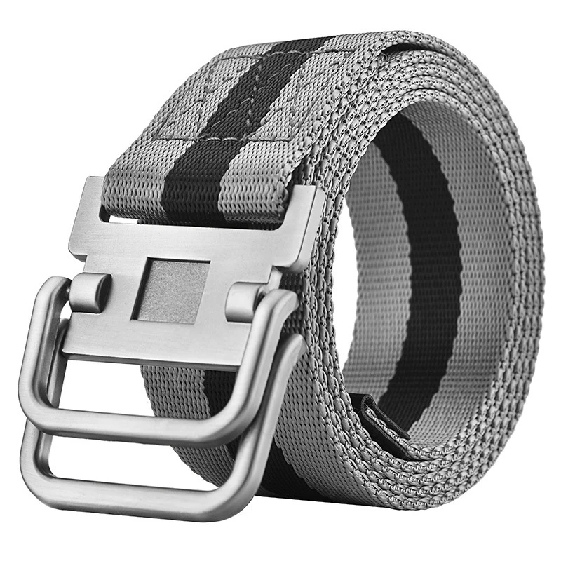 New Double Loop Buckle Canvas Belt Men\'s Cargo Pants Training Belt Students Korean Version Versatile Jeans Belt Women