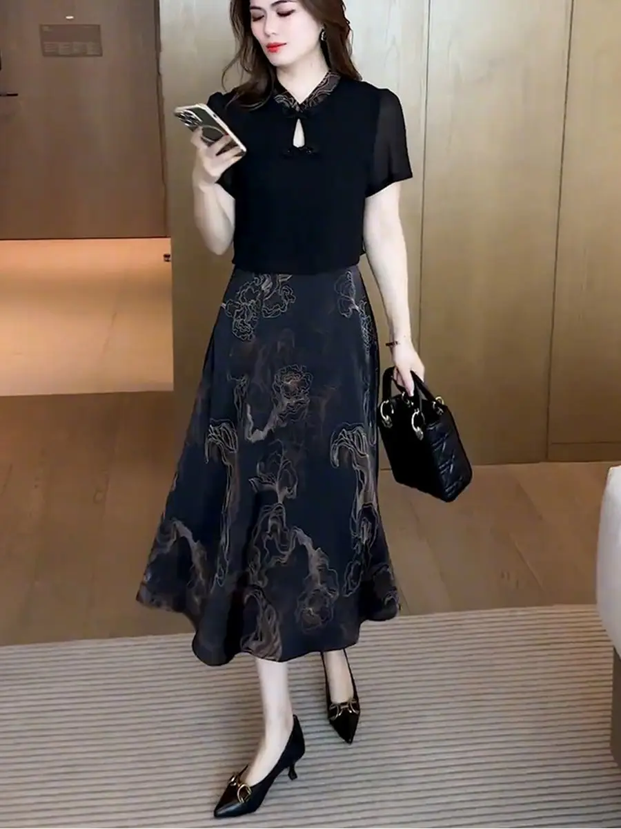 Elegante vestido de verano con que cubre el vientre para mujer con elegancia francesa y efecto adelgazante