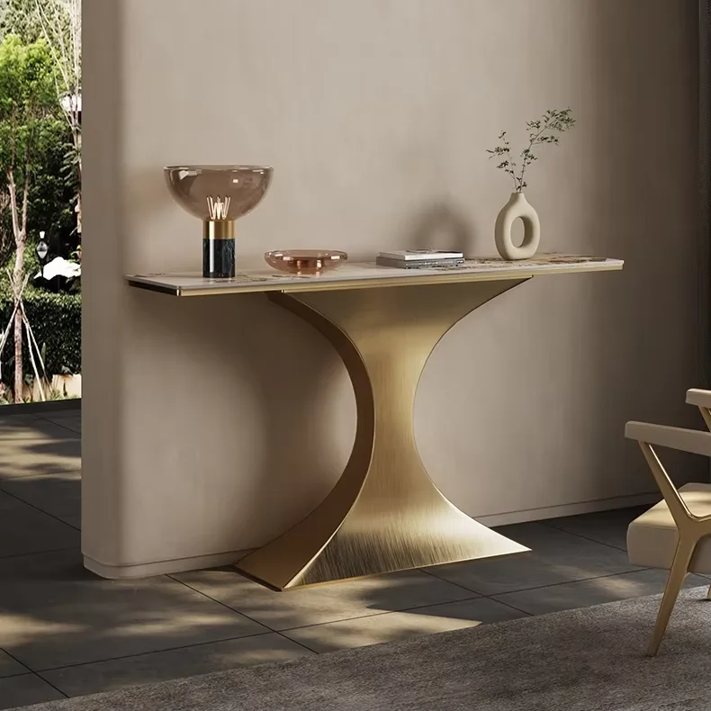 

Living Room Console Table Modern Stainless Steel and Luxury Marble Gold Entrance Corridor Furniture Wood Material
