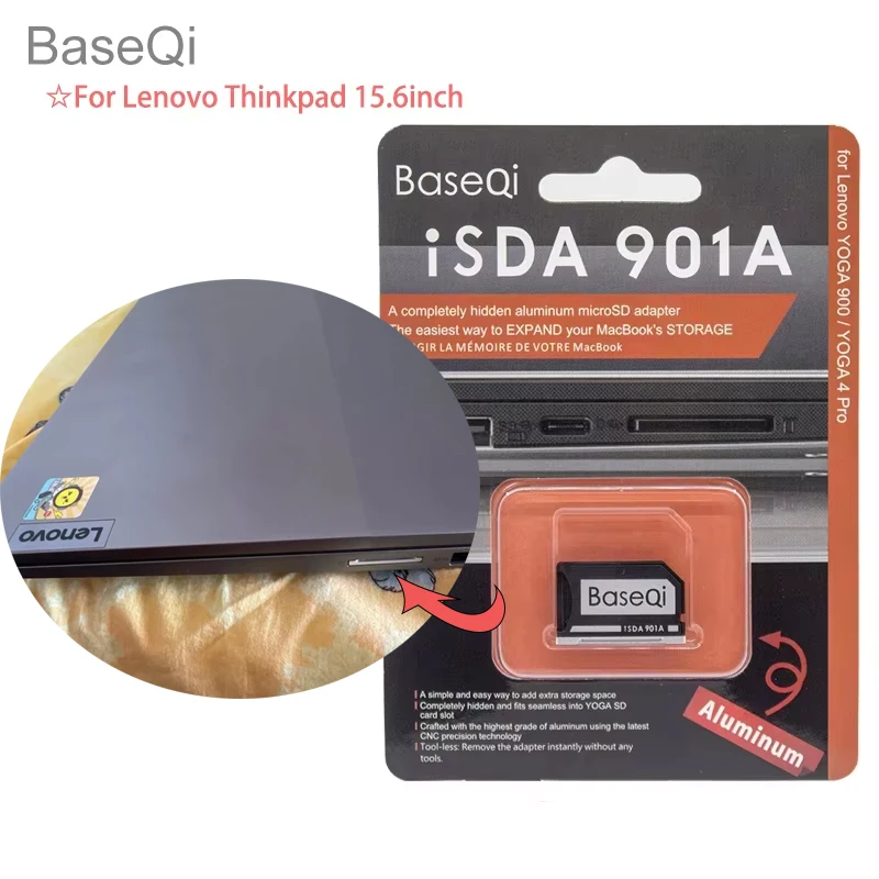 

For Lenovo ThinkPad 15.6''/ThinkBook 14inch/ ThinkBook 15.6inch BaseQi Aluminum Micro sd Card Adapter Portable MiniDrive