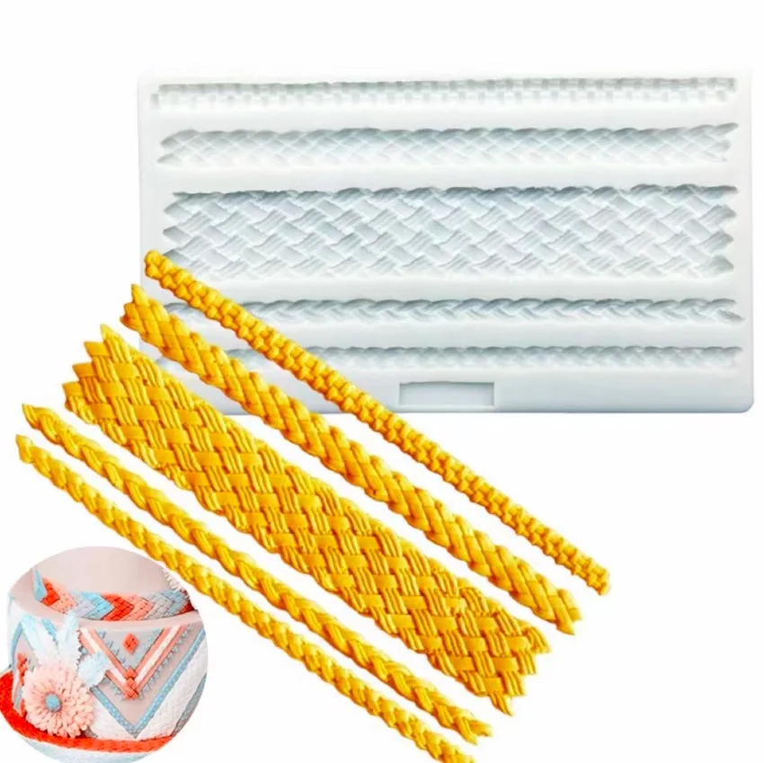 Silicone Mould Macrame Rope Weave Straw Rope Border Wedding Cake Border Fondant Cake Decorating Clay Molds DIY