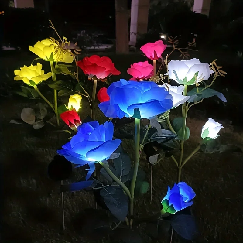 Luces solares de flores para jardín, luces de rosas impermeables para exteriores, decoración de jardín para el Día de San Valentín, fiesta de boda,