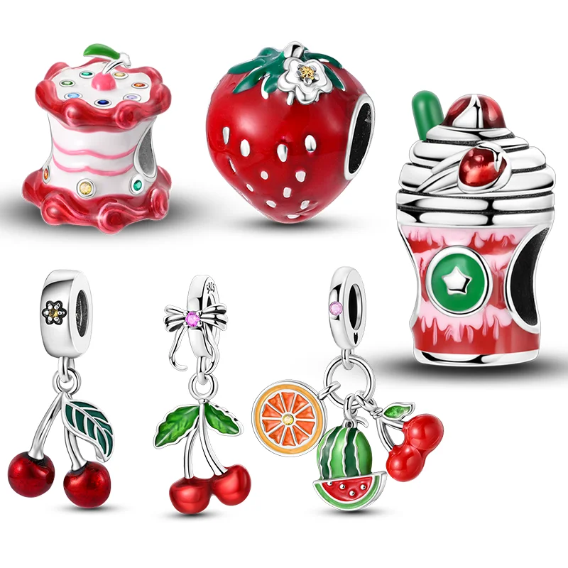 

Silver Plated Charms Fit Original Bracelet Strawberry Cherry Red Series Beads Pendants For Women Jewelry Gift