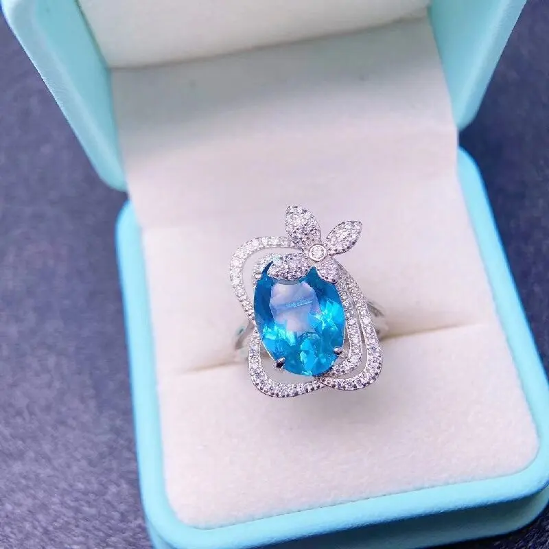 

ZECAA Topaz Fine Jewelry Woman Topaz Ring With Swiss Blue Topaz Gemstone 10*14mm Silver Ring Topaz Jewelry Party Lady Gift