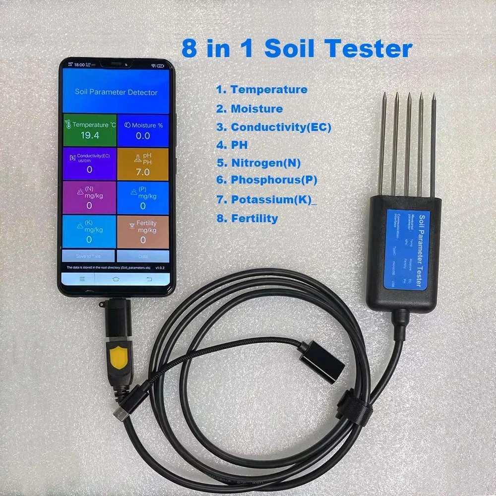 High Premium Soil Tester PH EC Meter 8-in-1 With 5 Pin Measure Temperature Moisture NPK Fertility Sensor Detector For Farm
