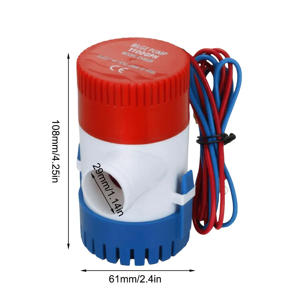 1100GPH Mini Electric Water Pump 12V Submersible Boat Marine Bilge Pump Marine Electric Bilge Pump for Fishing Boats RV Marine