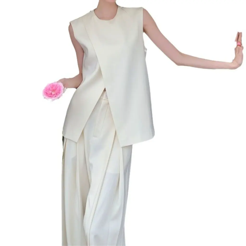 

Summer Style Korean High-End Elegant Women's Two-Piece Suit Vest And Wide-Leg Pants Set Fashionable And Stylish