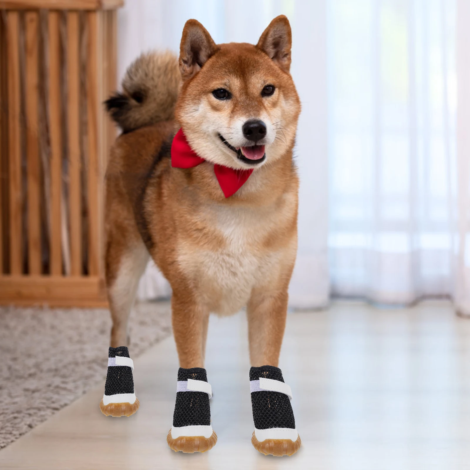 

4Pcs Breathable Mesh Dog Summer Boots Non Slip Paw Protector Shoes Cooling Comfortable Fit Dog Boots Breathable Puppy Shoes