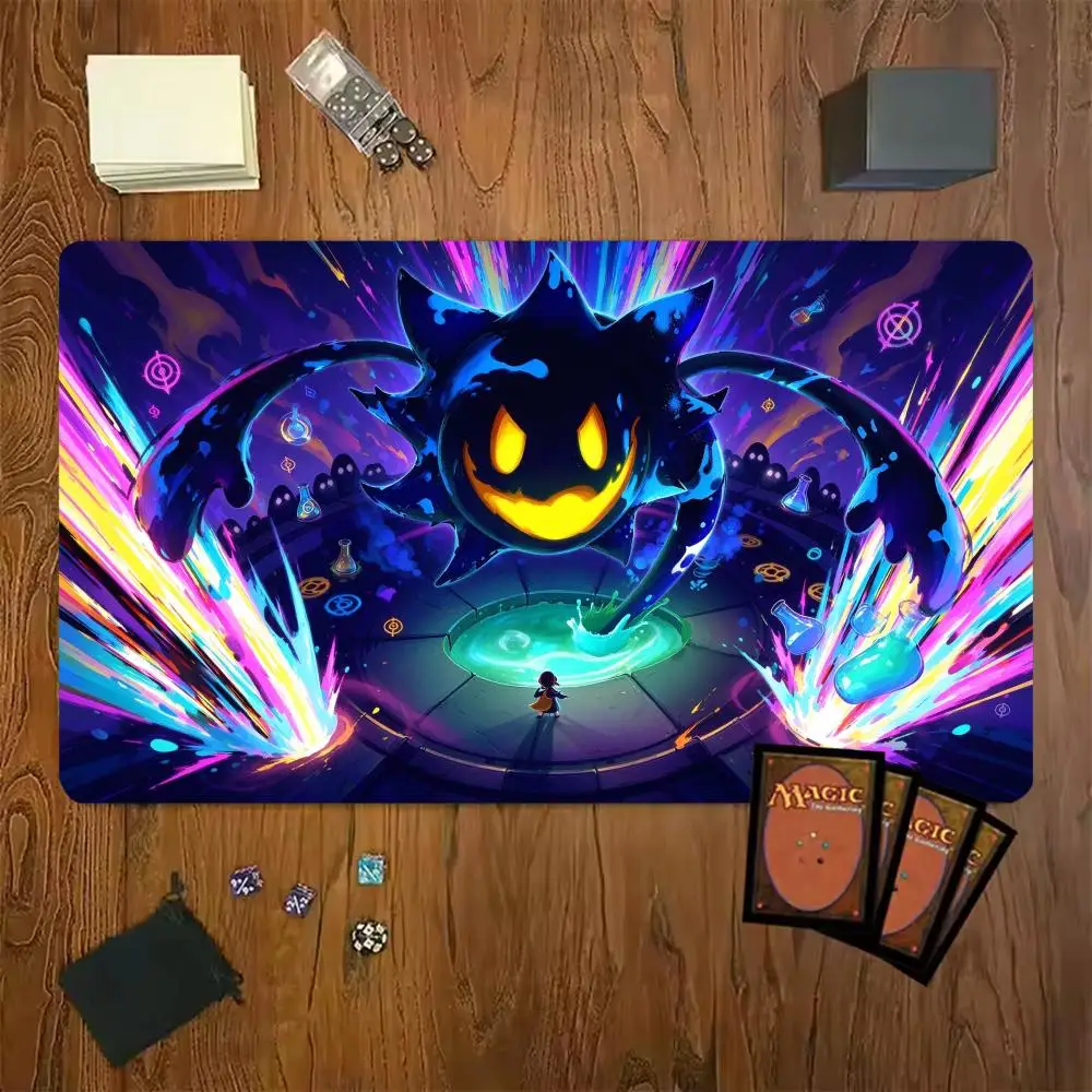 Colorful Grinning Ghost Mouse Pad Card Playmat Stitched with Magic Zones Tabletop for MTG/TCG Card Battle Commander Mat