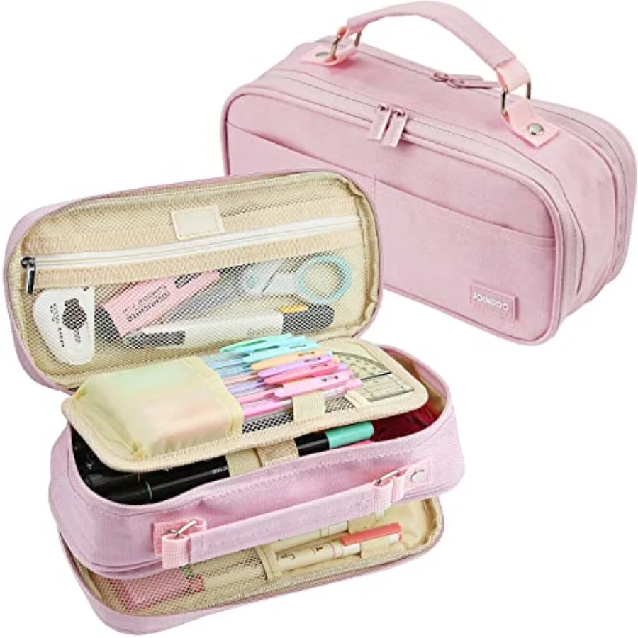 

Large Capacity Pencil Case, 4 Compartment Pen Pouch Organizer with Double Zipper, Storage Bag for School, Office, Teen Girl Boy