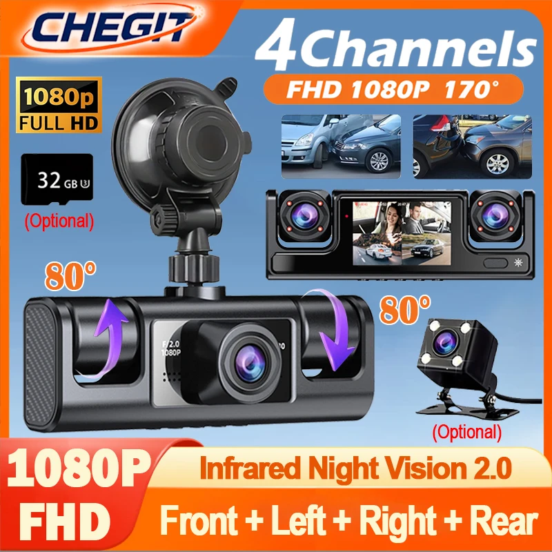 4 canais traço cam para carro 1080p hd frente e traseira dentro da câmera do carro visão noturna câmera de visão traseira visão noturna acessórios do carro