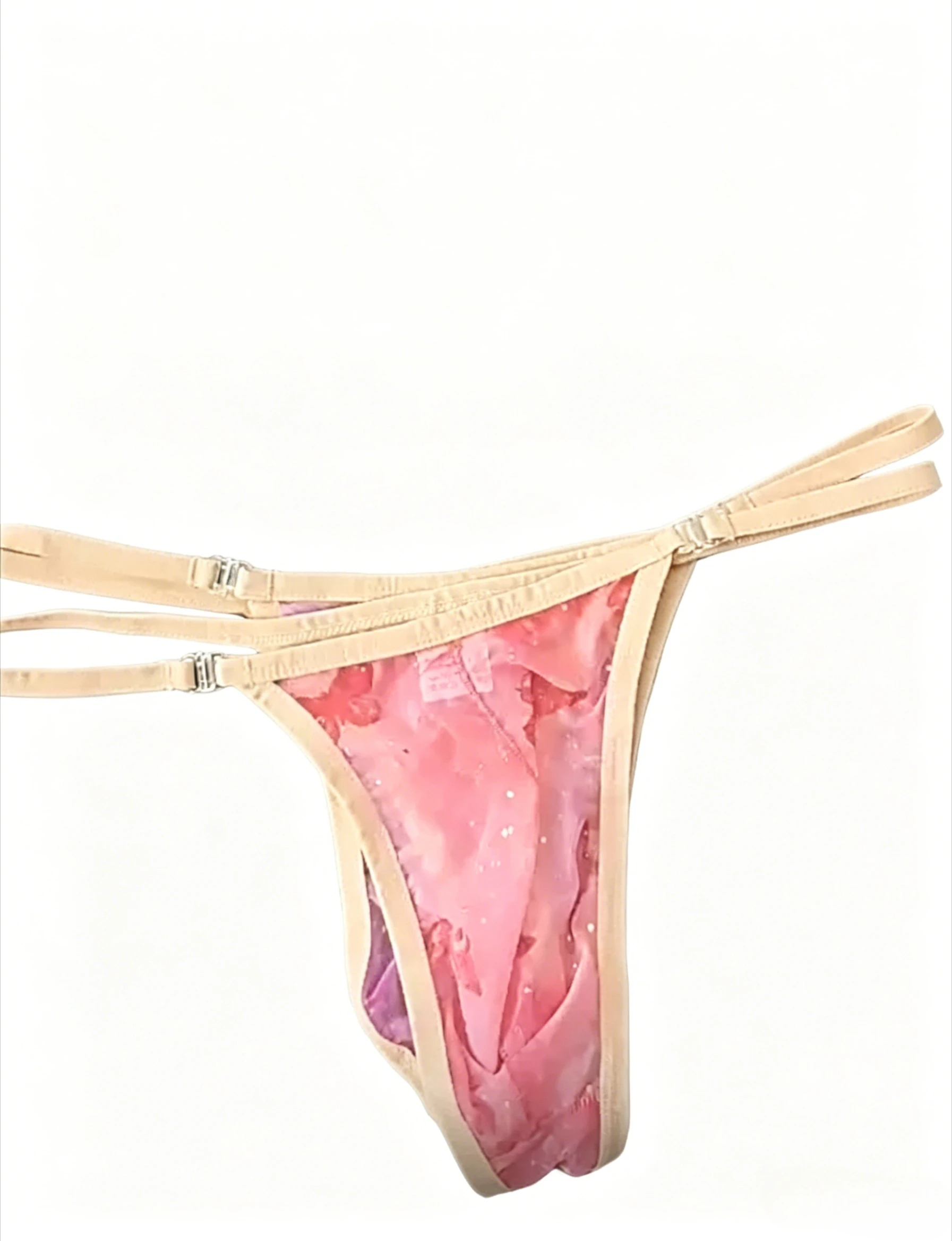 Men's Adjustable Thin Strap T-back Thong Contrast Trim Print Sheer Mesh See Through Low Rise Sexy U Convex Pouch G-string
