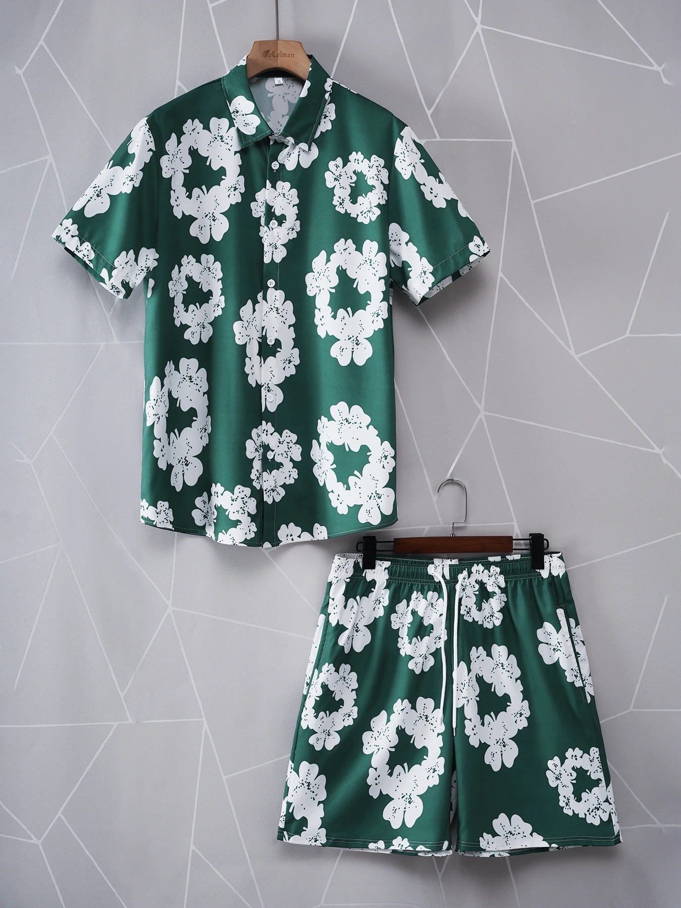 الرجال الصيف شجرة النخيل النباتات الاستوائية قميص قميص هاواي صيفي 2 قطعة مجموعة قصيرة الأكمام السراويل التلبيب الاستوائية موضة عطلة عادية #6