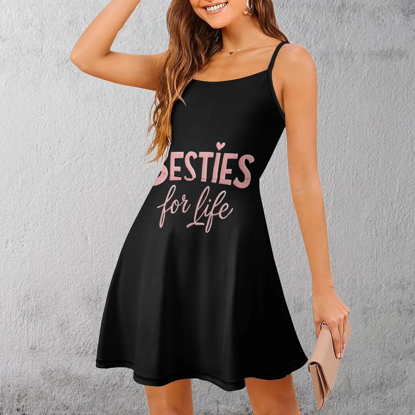 

Женское платье на бретельках с принтом Besties for Life, новинка, сексуальное женское платье с графическим принтом, коктейльное платье на бретелях