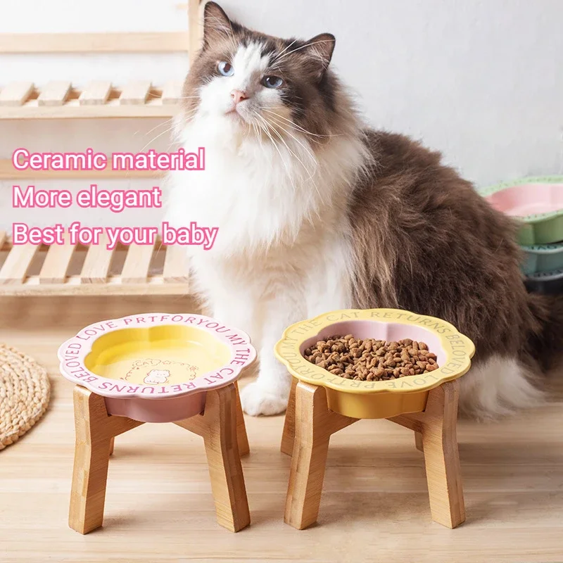 Flower Shape Cat Food Bowl Colored Ceramics Lace Powder Blue Ins Macaron Color Cute Cartoon Large Caliber Pet Supplies  Pet Bowl