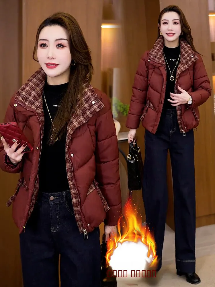 Women's Thiened Fce Lined down Jaet Patchwork Outerwear Winter New Sle Korean Version Loose Fit Long Sve Zipper