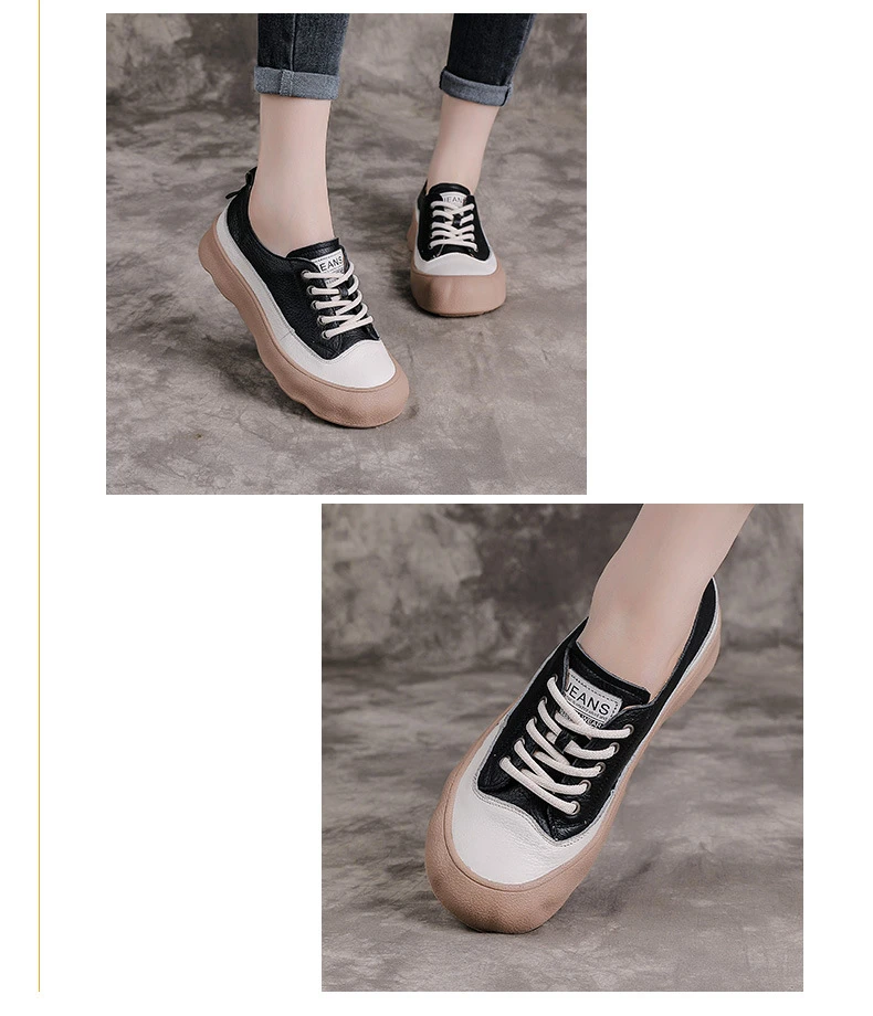 Neue bequeme Schuhe aus echtem Rindsleder, Damen-Freizeitsneaker, farblich abgesetzte Schnürschuhe, Damen-Mokassins, Outdoor-Wanderschuhe, Größe 42 – Detail 6