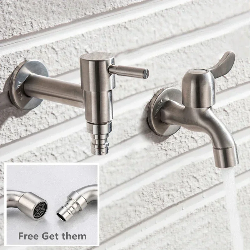 Brushed Outdoor304 Stainless Steel Garden Faucet Wall Mounted  Bibcock Garden Wash Basin Mop Lengthen Faucet  Garden