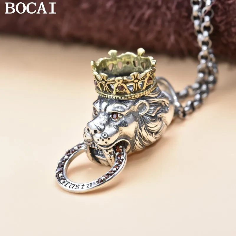 

BOCAI New S925 Silver Vintage Fashion Seiko Lion Pendant Men and Women Gift