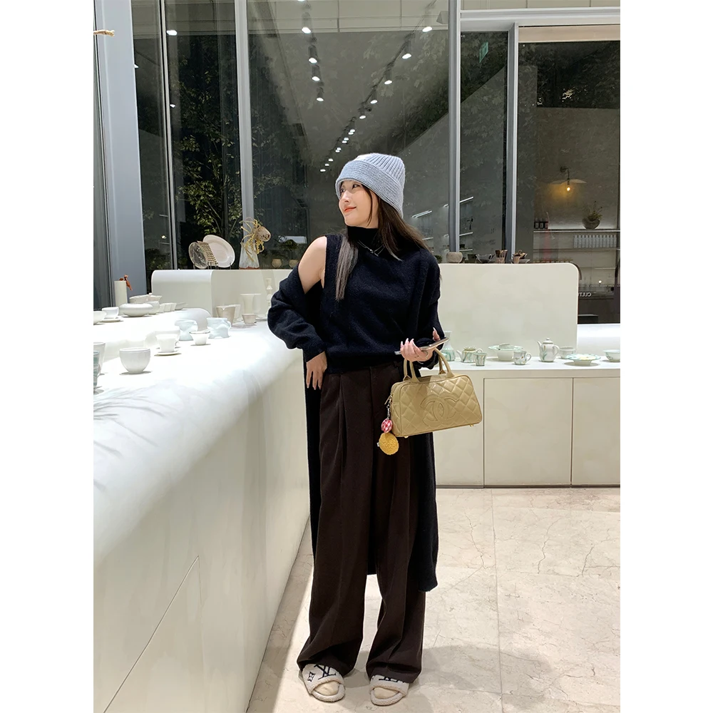 

High Ne Knitted Long Set Women's Faionable Ensemble Winter 2023 Classy Top Bot Piece Matching Set for Ladies