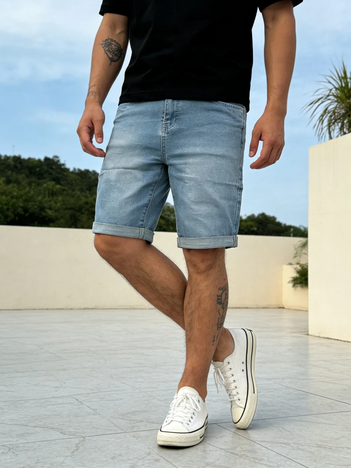 

Premium Mens Original Blue Stretch Jorts Slim Fit Jeans For Man Casual Daily Comfort Wear