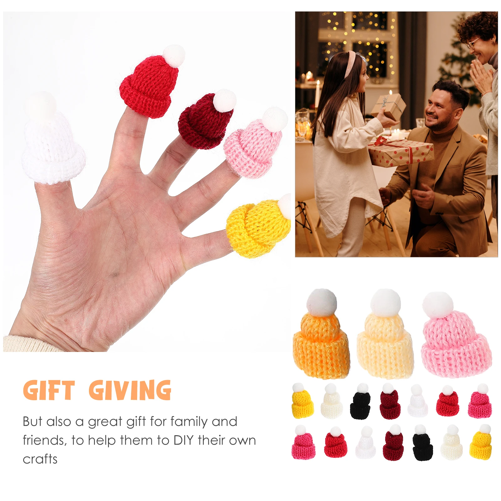 

50Pcs Small Knitted Hats Premium Material DIY Mini Cap Decor for Mini House Hanging Branches Ceiling Window Festival Decoration