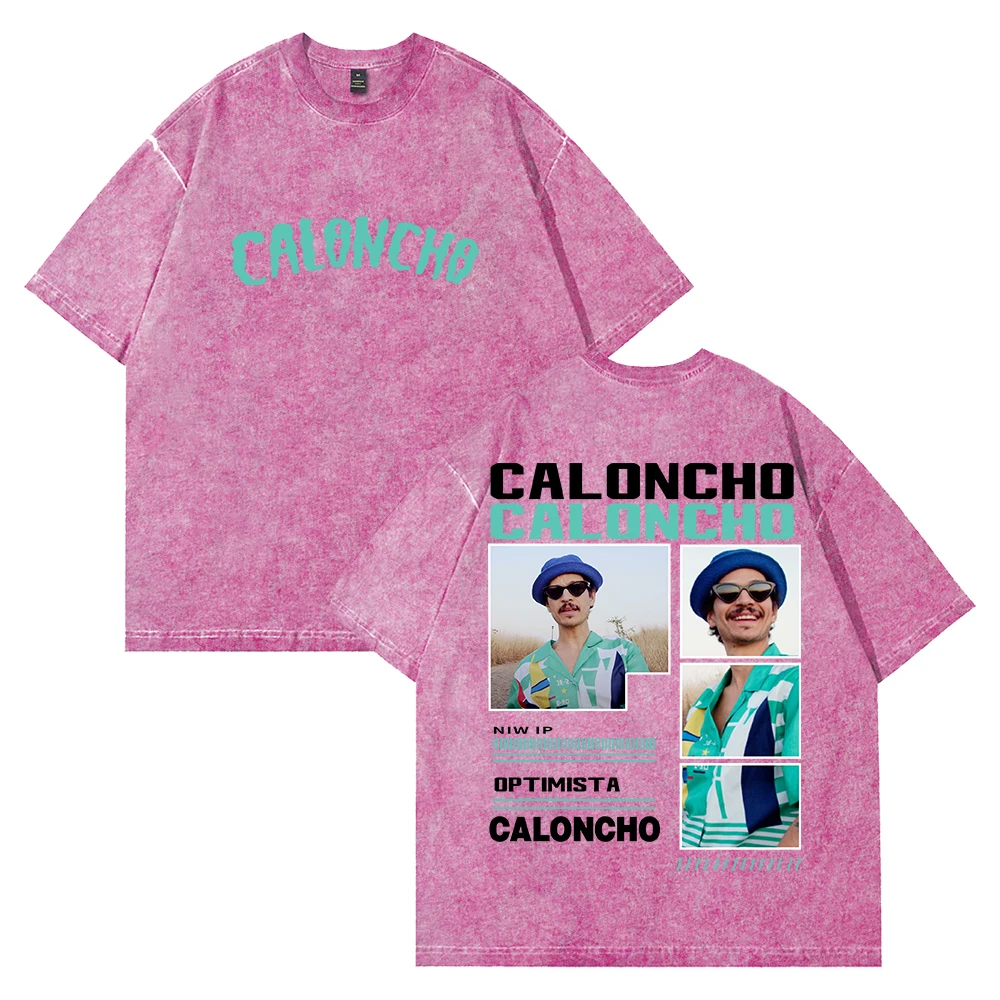 تي شيرت Caloncho Vintage مغسول بياقة دائرية وأكمام قصيرة من القطن تي شيرت للنساء والرجال ملابس خروج خارجية