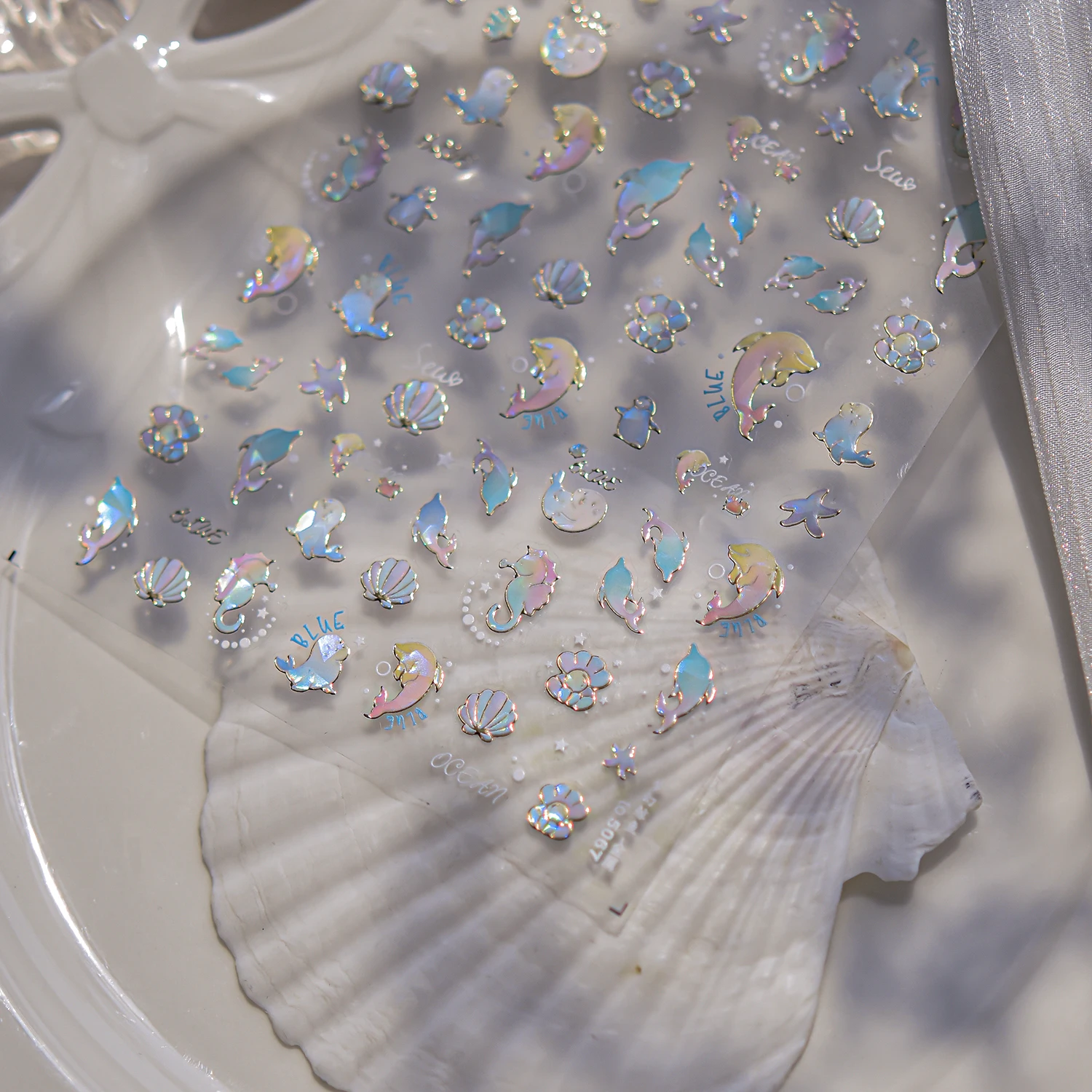 5D Ocean Beach Series Nail Stickers HD Shell Whale Stickers Sky Series Star Moonlight Nail Art Decorations