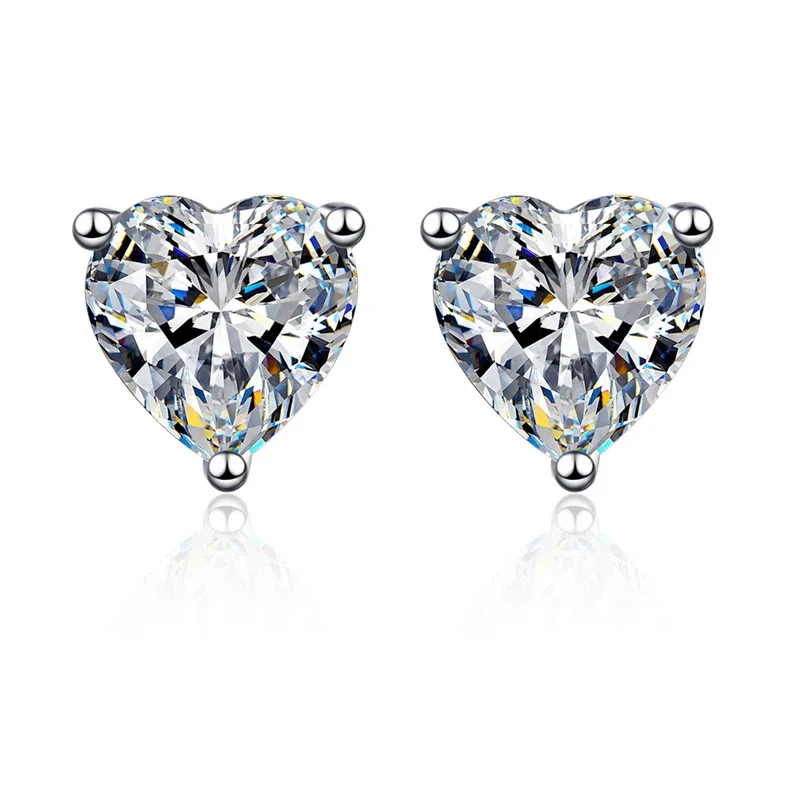 

1-2ct Brilliant Heart Shape Moissanite Stud Earrings D Color VVS1 Lab Created Simulated Diamond 925 Sterling Silver Halo Earring