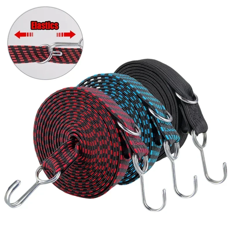 1M Bungee Cord with Hook Heavy Duty Luggage Tie Down Straps Flat Rubber Elasticated Adjustable Trunk Leather Cord MotorcycleGear