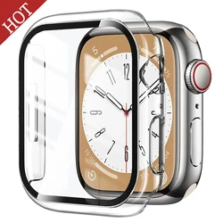 Tempered Glass+cover For Apple Watch 8 44mm 40mm 42mm 38mm PC bumper Screen Protector Case iWatch series 7 6 5 4 3 se 41mm 45mm