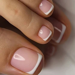 24pcs Nude Press On Toe Nails Square Fake Toe Nails Glossy Full Cover False Toe Nails With French White Edge Design For Women 24