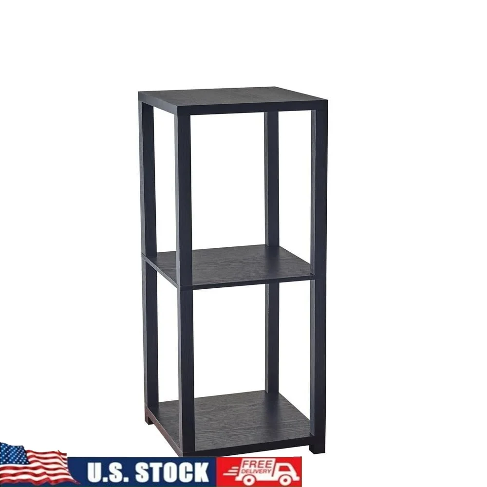 

Short Pedestal Table with Two Storage Shelves Modern Black Wood Furniture Living Room Bedroom Office Indoor Use