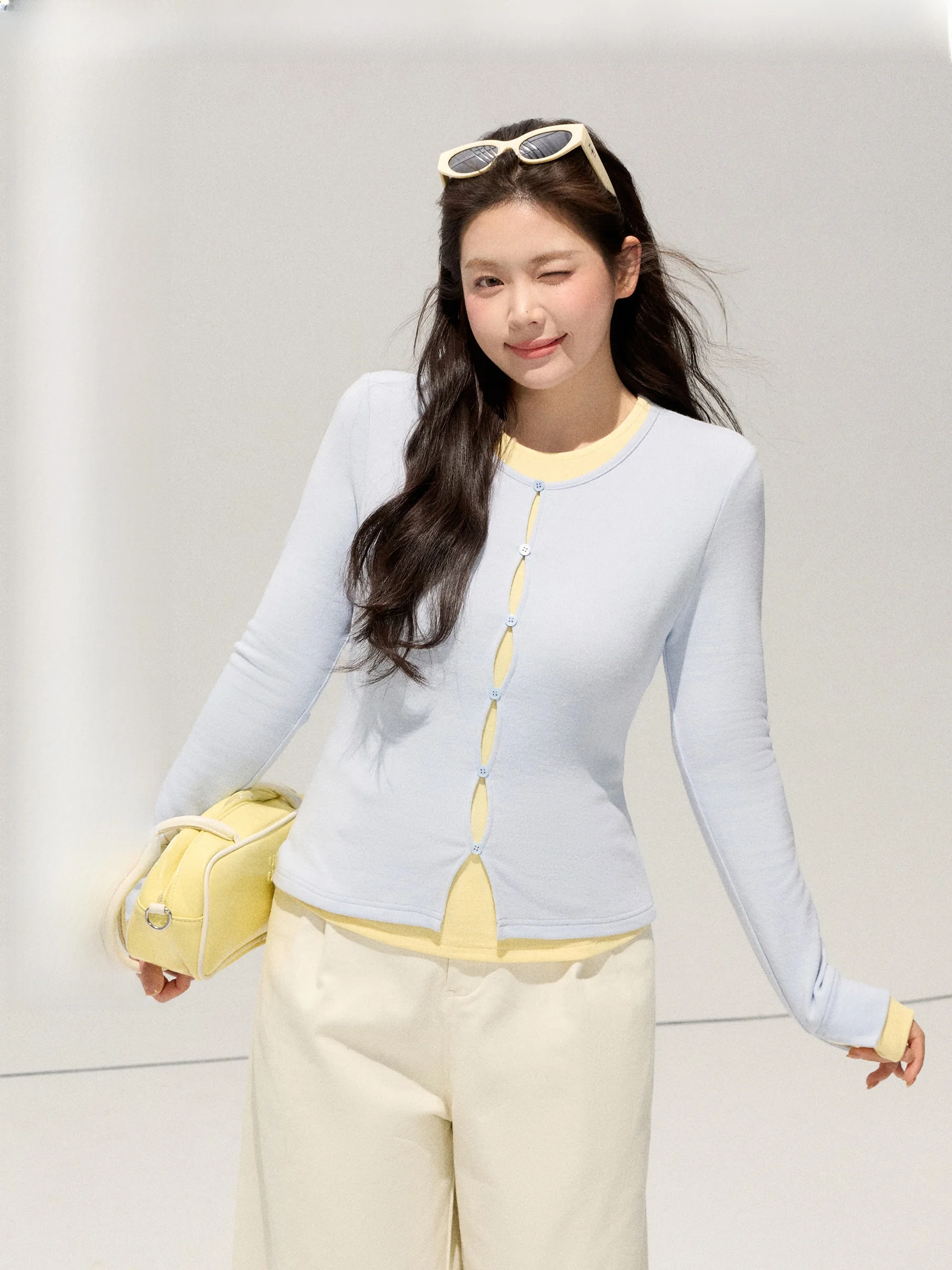 

JULULOOK Studio Lemon Cheese plus Size Slim Fit Long Sve T-irt Color Blo Fake Two-Piece Sle Women's Commute Faion