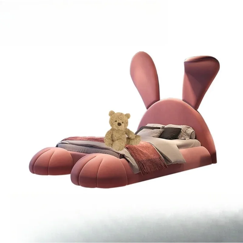 girl princess 1.5m single bed Internet celebrity big ears rabbit bed simple modern multifunctional leather