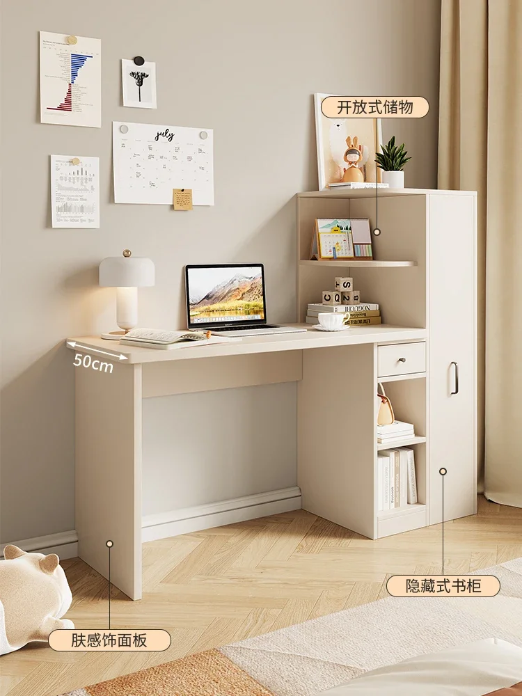 Cream style desk, modern and simple household small unit desk, bookshelf integrated writing desk, computer workbench, study room