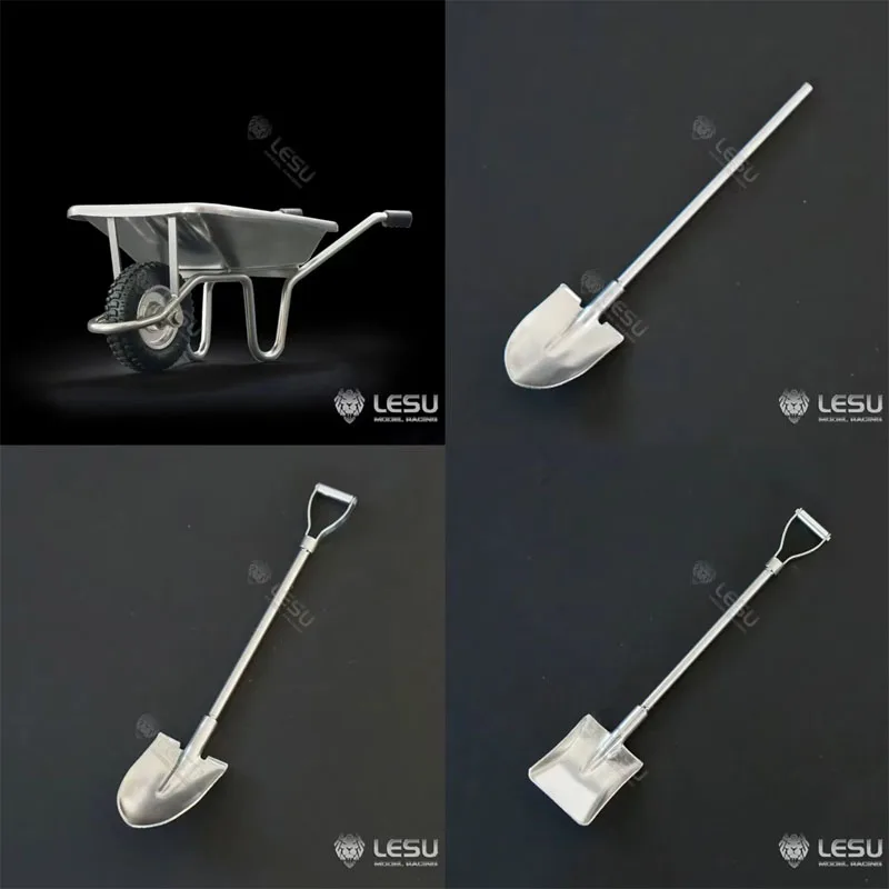1/14スケールのシミュレーションモデル玩具、全金属製の手動ブルドーザーハンドトラック、鉄製のシャベルと工具付き、LESU製。