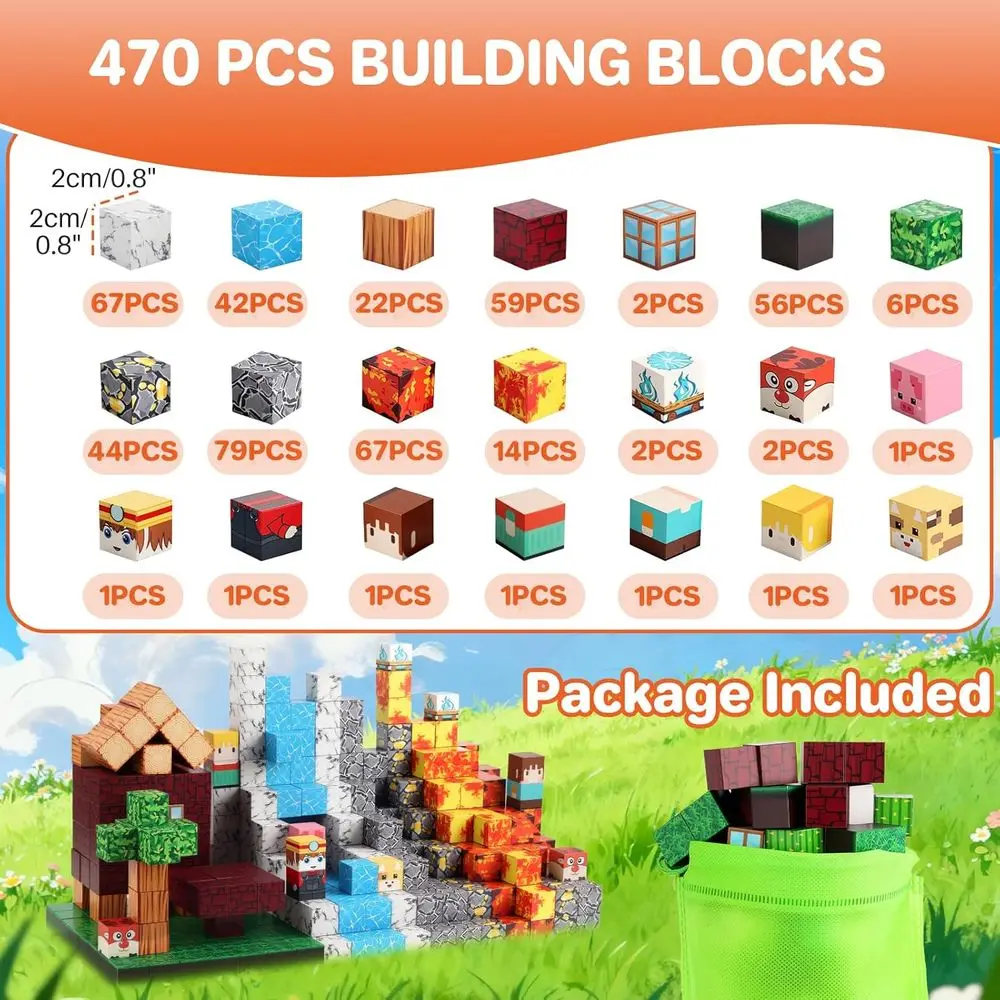 470피스 자석 블록 세트, 3-10세 어린이를 위한 교육용 STEM 장난감, 몬테소리 영감, 남아 및 여아에게 이상적, S