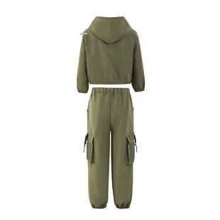2026 autumn winter girls Children set field Jacket Teenager top Hooded + Ankle cargo pant trouser tracksuit 4 6 8 10 12 14 year