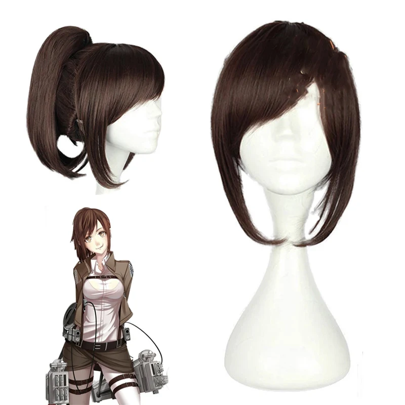 Anime Sasha Braus Cosplay Wig Brown Hair Ponytail Synthetic Hair with Wig Cap Party Women Wig